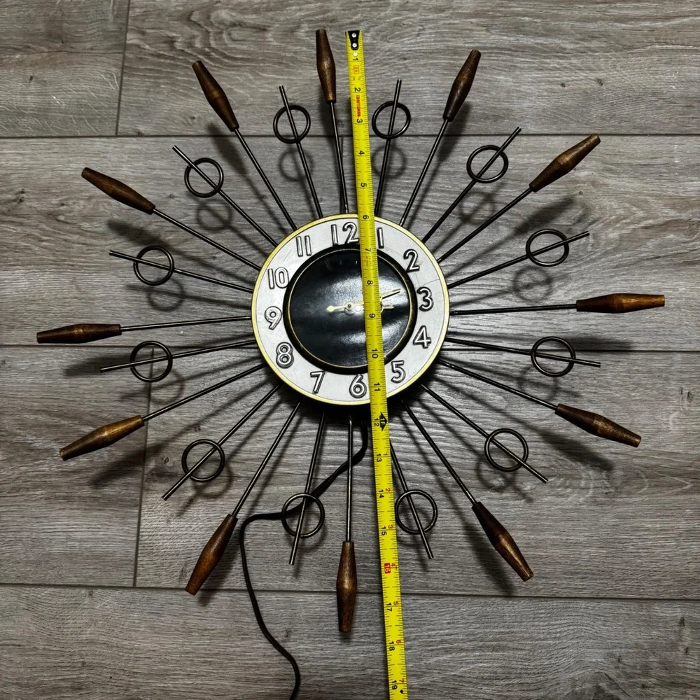 Vtg United Clock Corp Model 79 Sunburst Wall Clock Mid Century Modern MCM 18